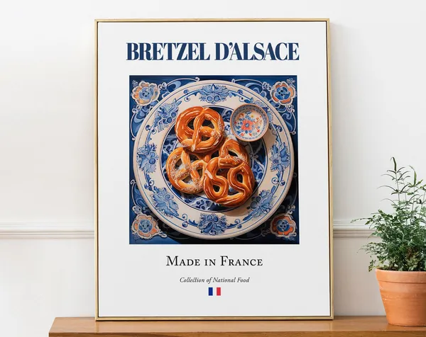 Bretzel Dalsace on Maiolica Tile Plate, Food Poster