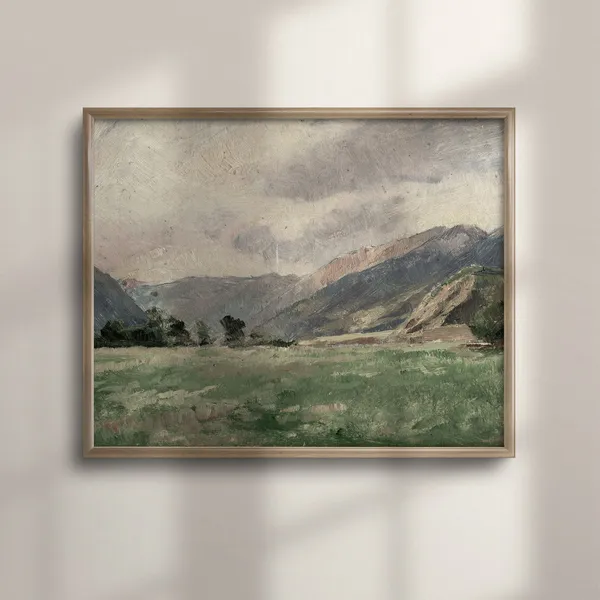 Vintage Meadow Landscape Art Print, Farmhouse Cottage Core