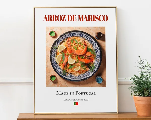 Arroz De Marisco on Azulejo Tile Plate, Portugal Travel Poster