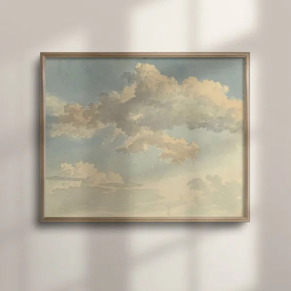 Vintage Cloud Watercolor Art Print, Nursery Decor