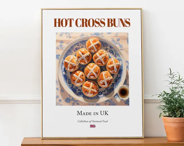 Hot Cross Buns on Maiolica Tile Plate, Kitchen Art Print