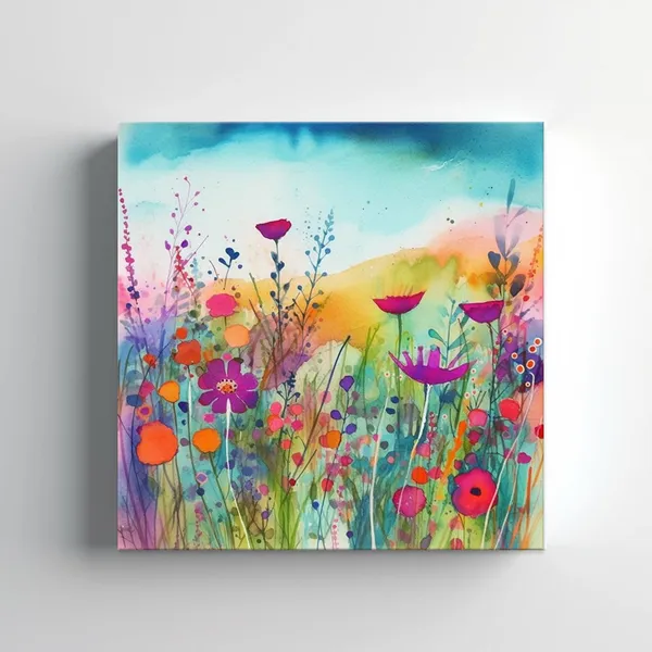 Rainbow Abstract Wildflowers Meadow Watercolor Art Print