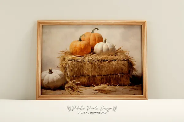Pumpkin Still Life Art Print, Rustic Autumn Decor