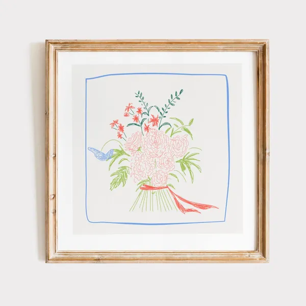 Colored Pencil Bouquet Botanical Illustration, Art Print