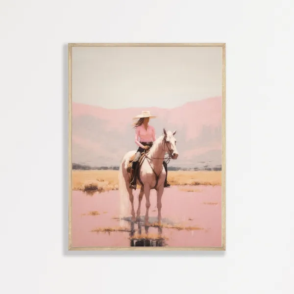Pink Cowgirl Retro Western Bedroom Wall Art Print
