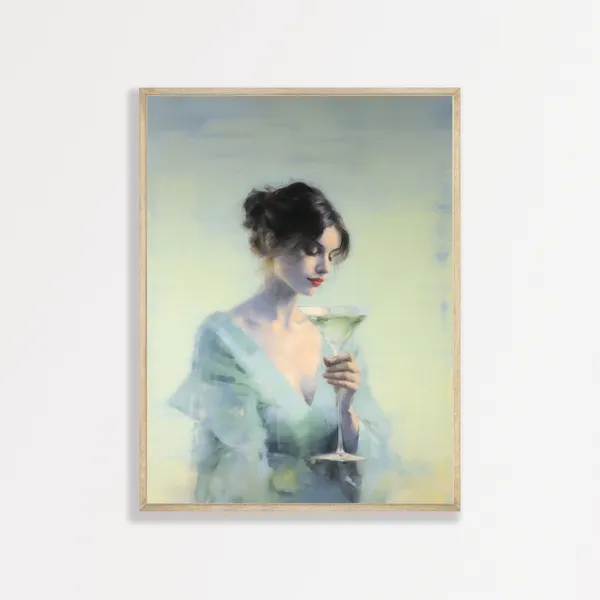 Retro Cocktail Woman Portrait, Vintage Art Print