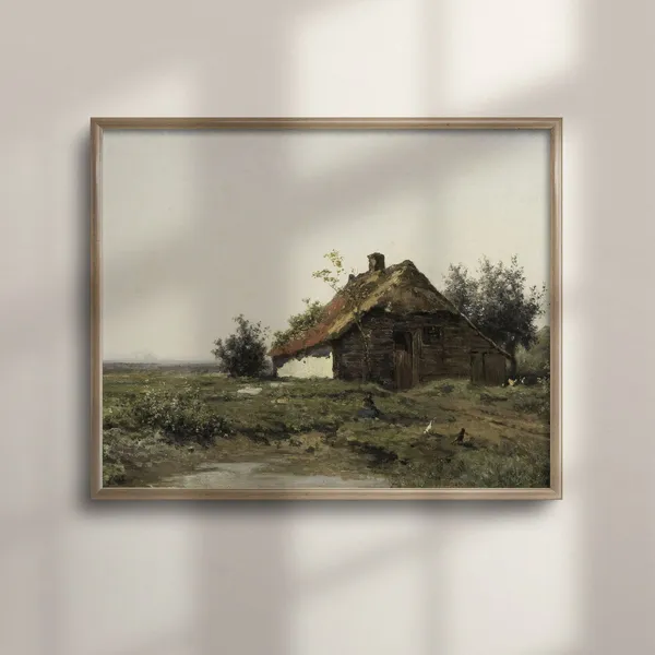 Rustic Farmhouse Landscape Art Print, Vintage Style