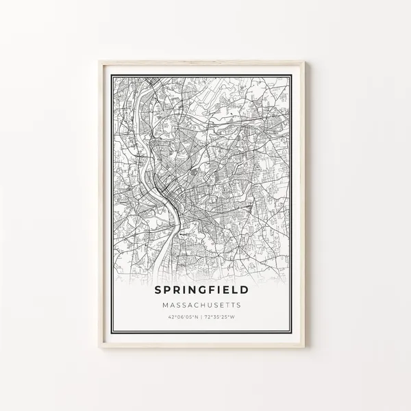 Springfield City Map Art Print, Massachusetts