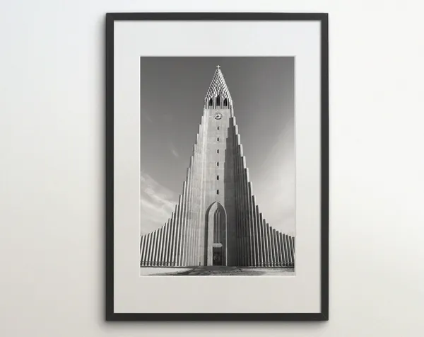 Iceland Reykjavik Church Travel Poster, Black White