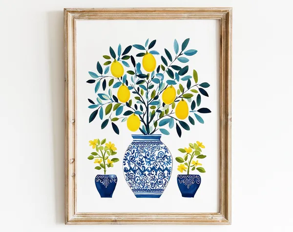 Lemon and Olive Vase, Bohemian Farmhouse Art Print