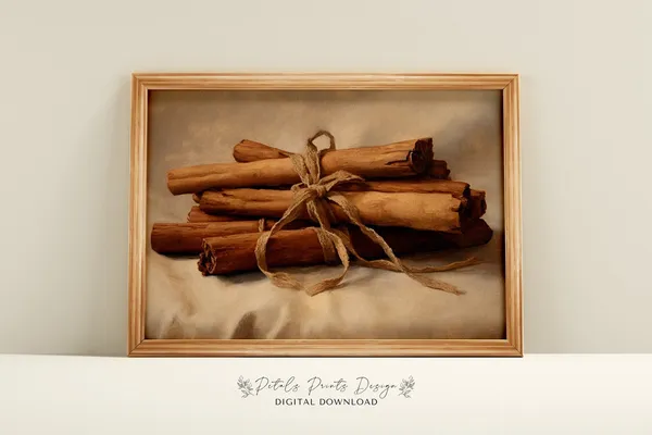 Cinnamon Still Life Painting, Rustic Autumn Art Print