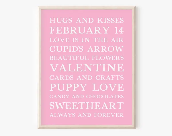 Valentine's Day Subway Art Love Sign, Pink Decor