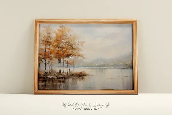 Rustic Autumn Landscape Vintage Farmhouse Art Print