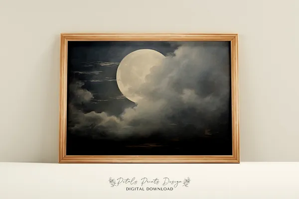 Vintage Halloween Moon Poster Print, Spooky Full Painting