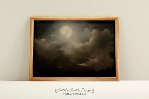 Vintage Halloween Full Moon Painting Art Print