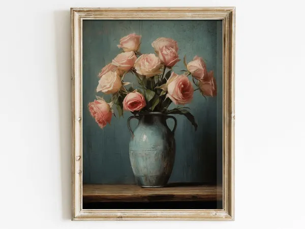 Vintage Rose Art Print, Rustic Floral Decor