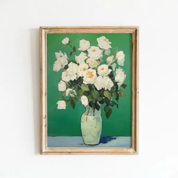 Botanical Vase Flowers Still Life Vintage Art Print