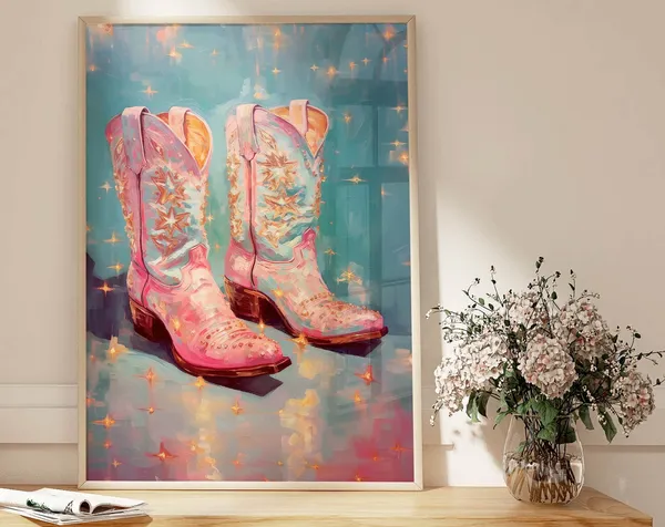 Cowgirl Art Print, Trendy Preppy Maximalist Decor
