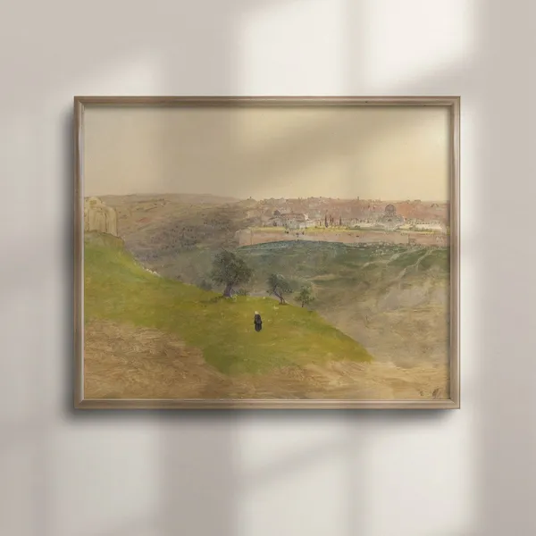 Vintage Jerusalem Landscape Painting, Mount Of Olives