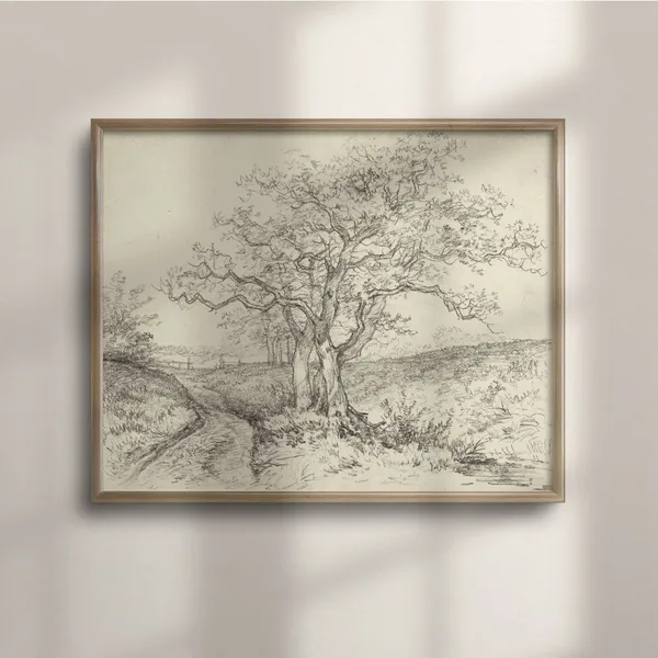 Vintage Tree Sketch Art Print, Farmhouse Decor