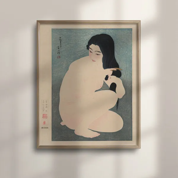 Torii Kotondo Combing Her Hair, Ukiyo-E Art Print