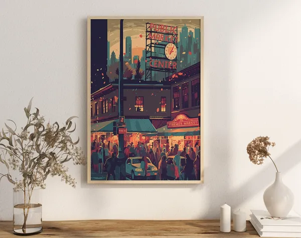 Pike Place Market Seattle Travel Poster, Landmark