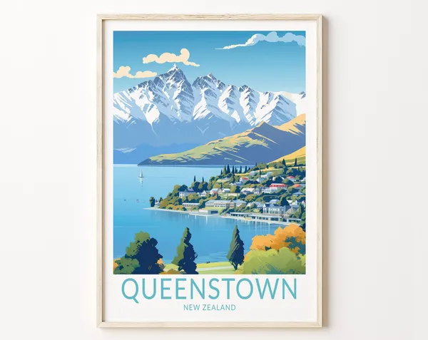 Queenstown New Zealand Travel Poster, Wall Art