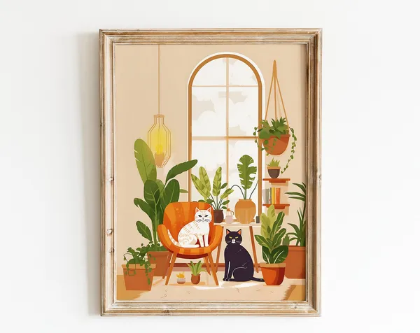 Boho Home Garden With Two Cats Wall Art Print