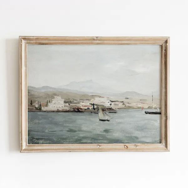 Saloniki Port Vintage Coastal Mediterranean Art Print