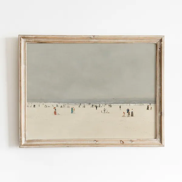 At The Beach Vintage Coastal Scene Art Print
