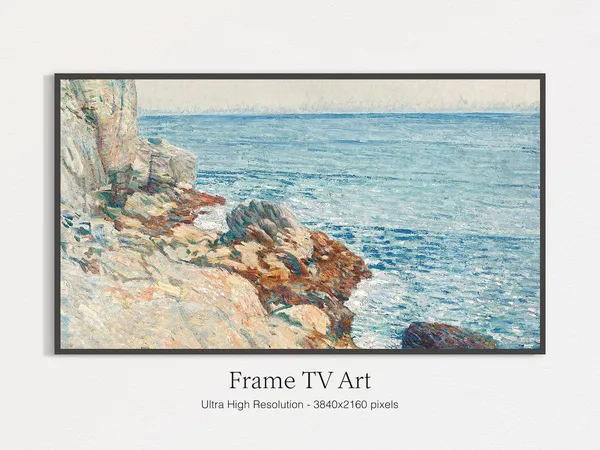 Classic Summer Seaside Scenery, Impressionist Art Print