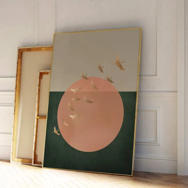 Flying Cranes Japanese Abstract Wall Art Print