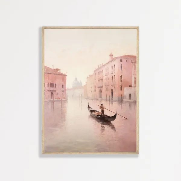 Pink Venice Retro Travel Poster, Italy Wall Art