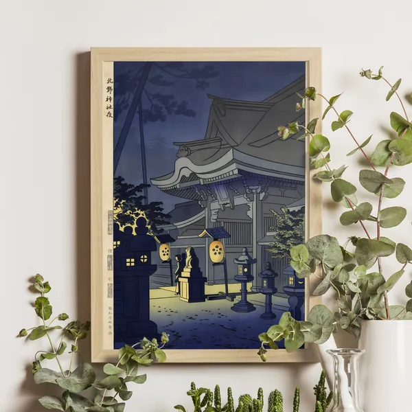 Kitano Shrine Night Scene, Ukiyo-E Japanese Landscape