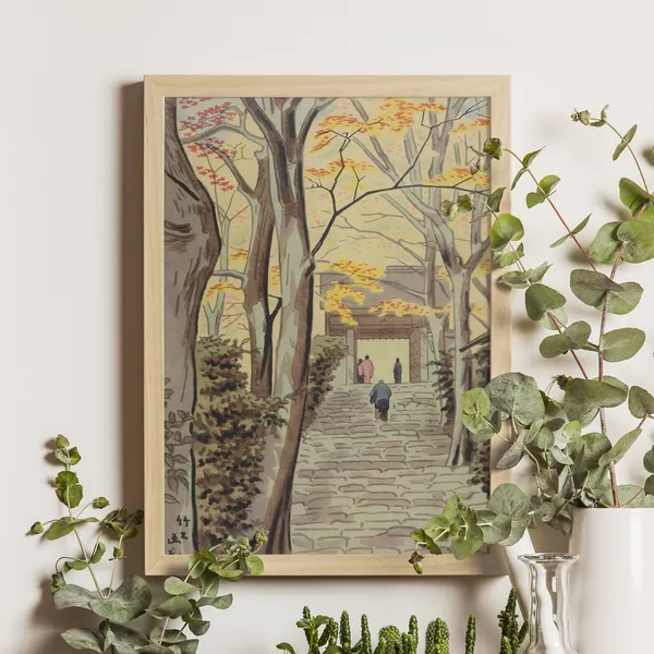 Autumn Trees Shinto Shrine Ukiyo-E Art Print