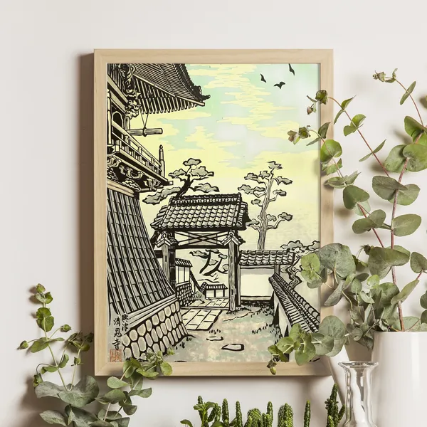 Kiyomi Temple Ukiyo-e Art Print, Japanese Landscape