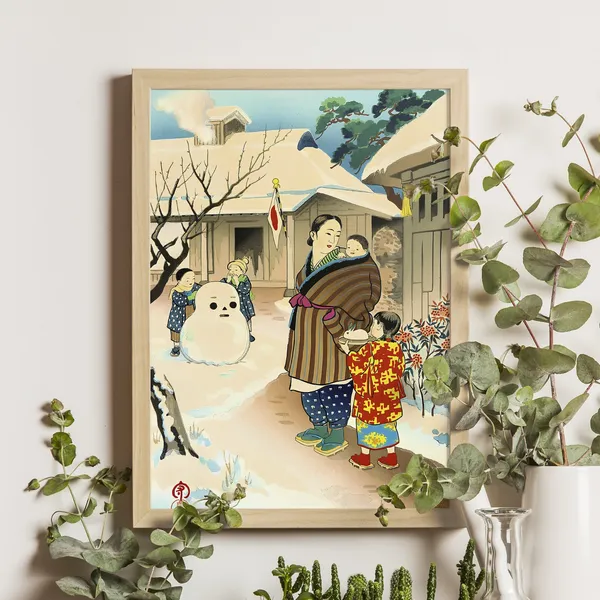 Snow Man and Rabbit Ukiyo-e Art Print