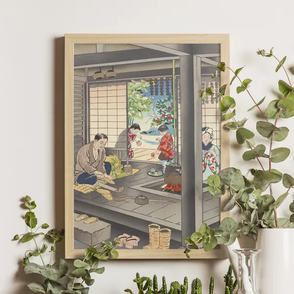 Family At Home Hiyoshi Mamoru Ukiyo-E Art Print