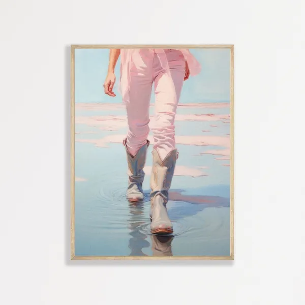 Cowgirl Boots Retro Art Print, Girly Country Decor