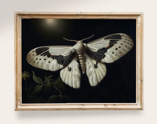 White Moth Victorian Butterfly Art, Dark Academia