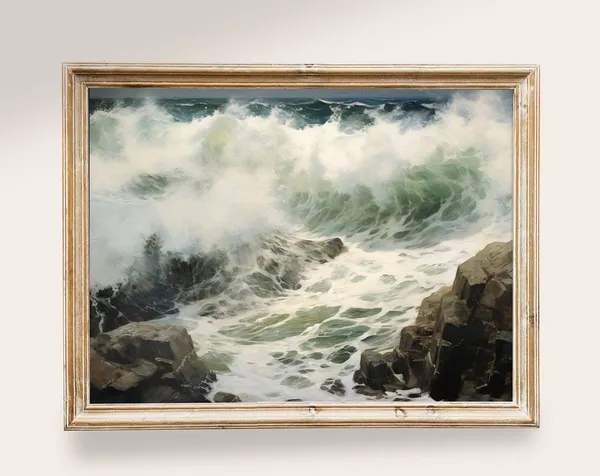 Seascape Vintage Art Waves Coastal Decor Print