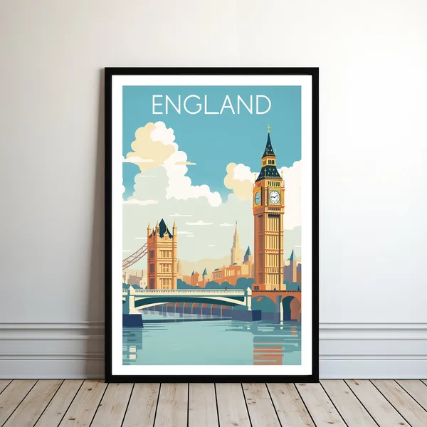 England Travel Poster, Retro Home Decor Art Print