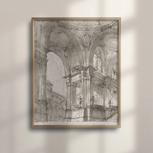 Vintage Architecture Sketch, Minimalist Line Art Poster