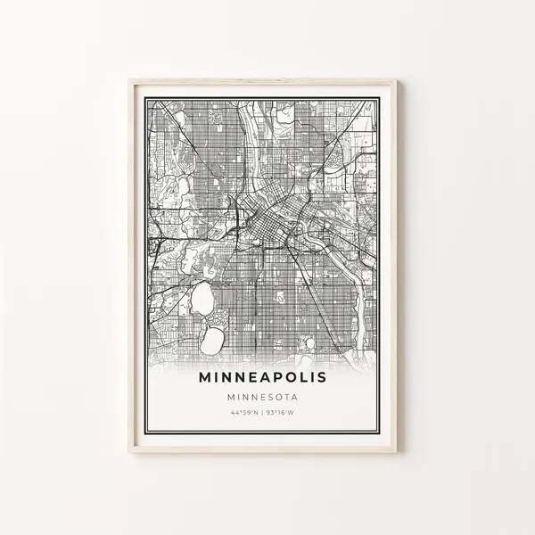 Minneapolis City Map Poster, Modern Black and White