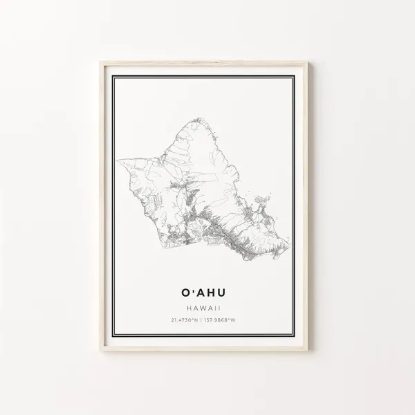 Oahu City Map Art Poster, Hawaii Travel Print