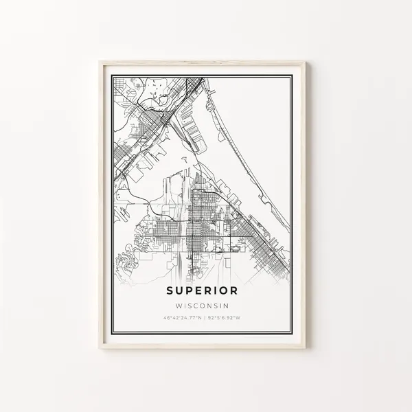 Superior City Map Art Poster, Wisconsin USA