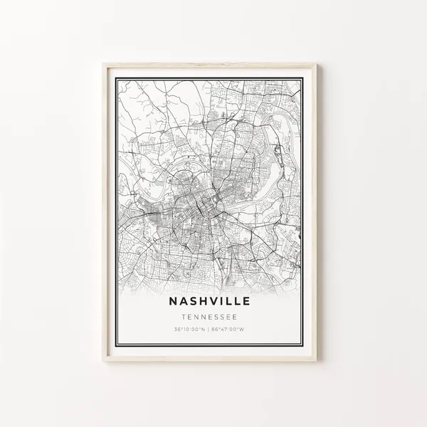 Nashville City Map Art Print, Tennessee Travel Poster
