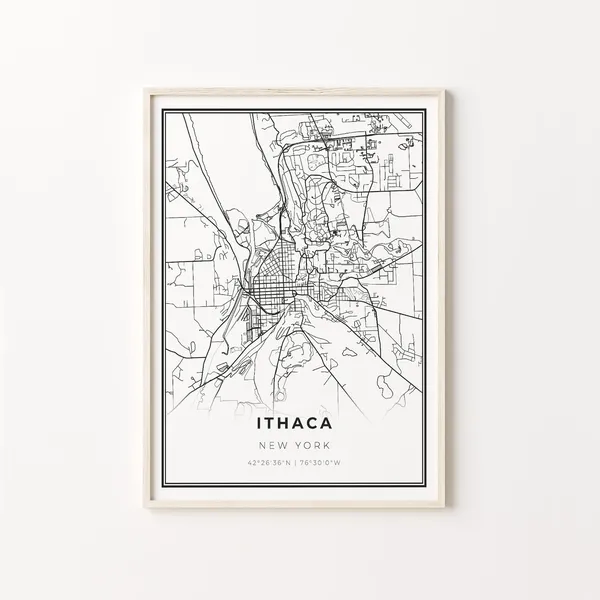 Ithaca City Map Art Print, New York Wall Decor