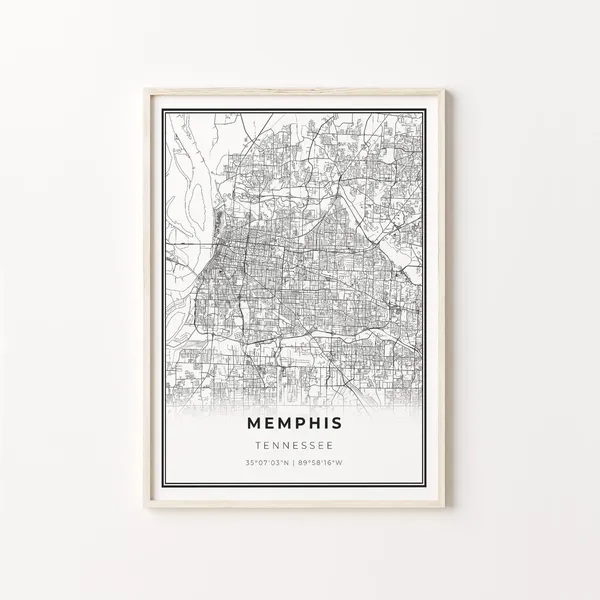 Memphis City Map Art Print, Modern Black and White