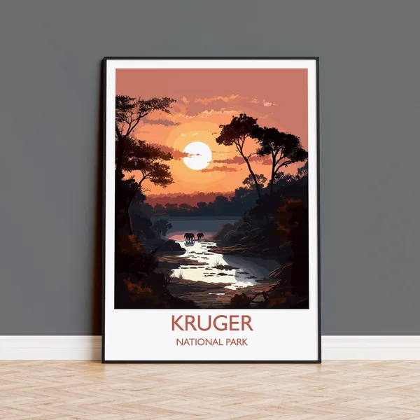 Kruger Travel Poster, South Africa Sunset Print